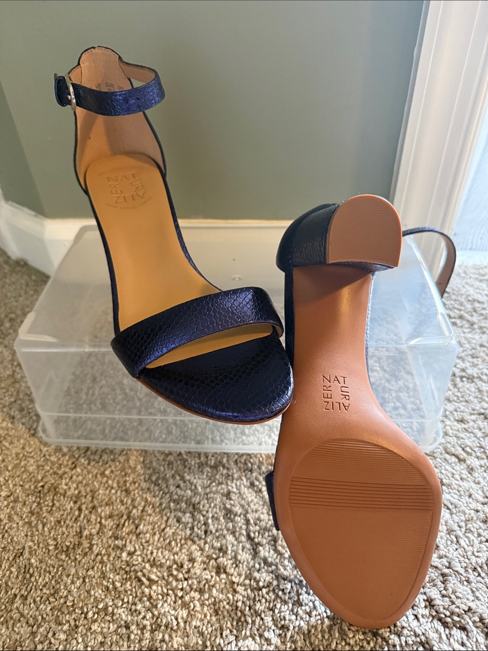Naturalizer Metallic Dark Blue Ankle-Strap Block Heels-Never Worn 8 Wide